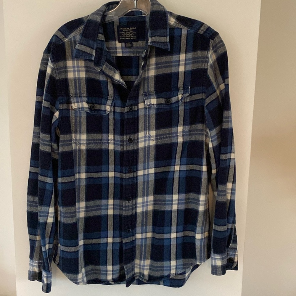 AMERICAN EAGLE OUTFITTERS blue plaid check flannel button down shirt M